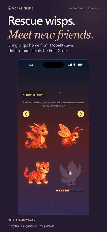 Rescue wisps, meet new friends: bring wisps home from Moonlit Cave to unlock spirits for Free Glide.